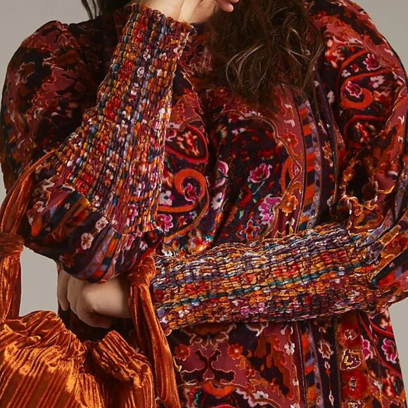 Retro Velvet Shift Puff Sleeve Mini Dress - Picture 5 of 16